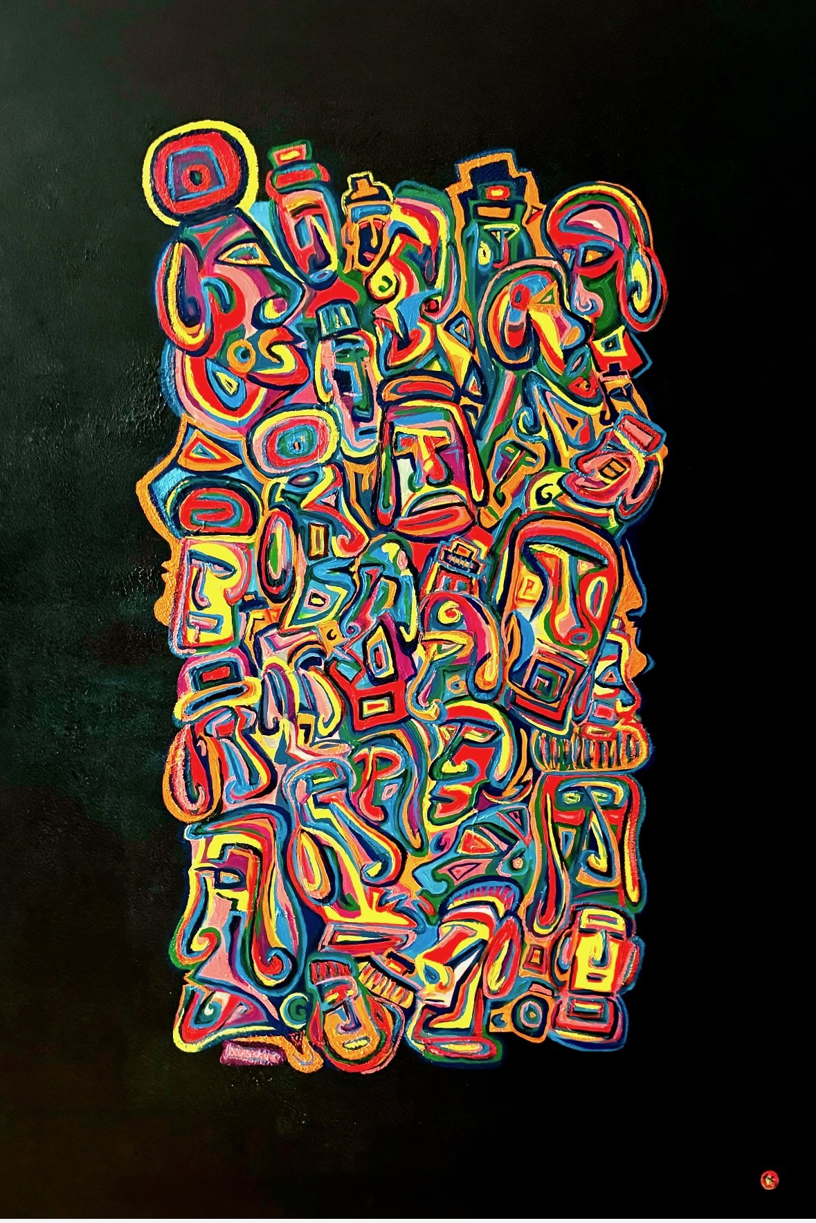Compression Moaïs noire, peinture à l'huile sur toile, Philippe du Cheyron