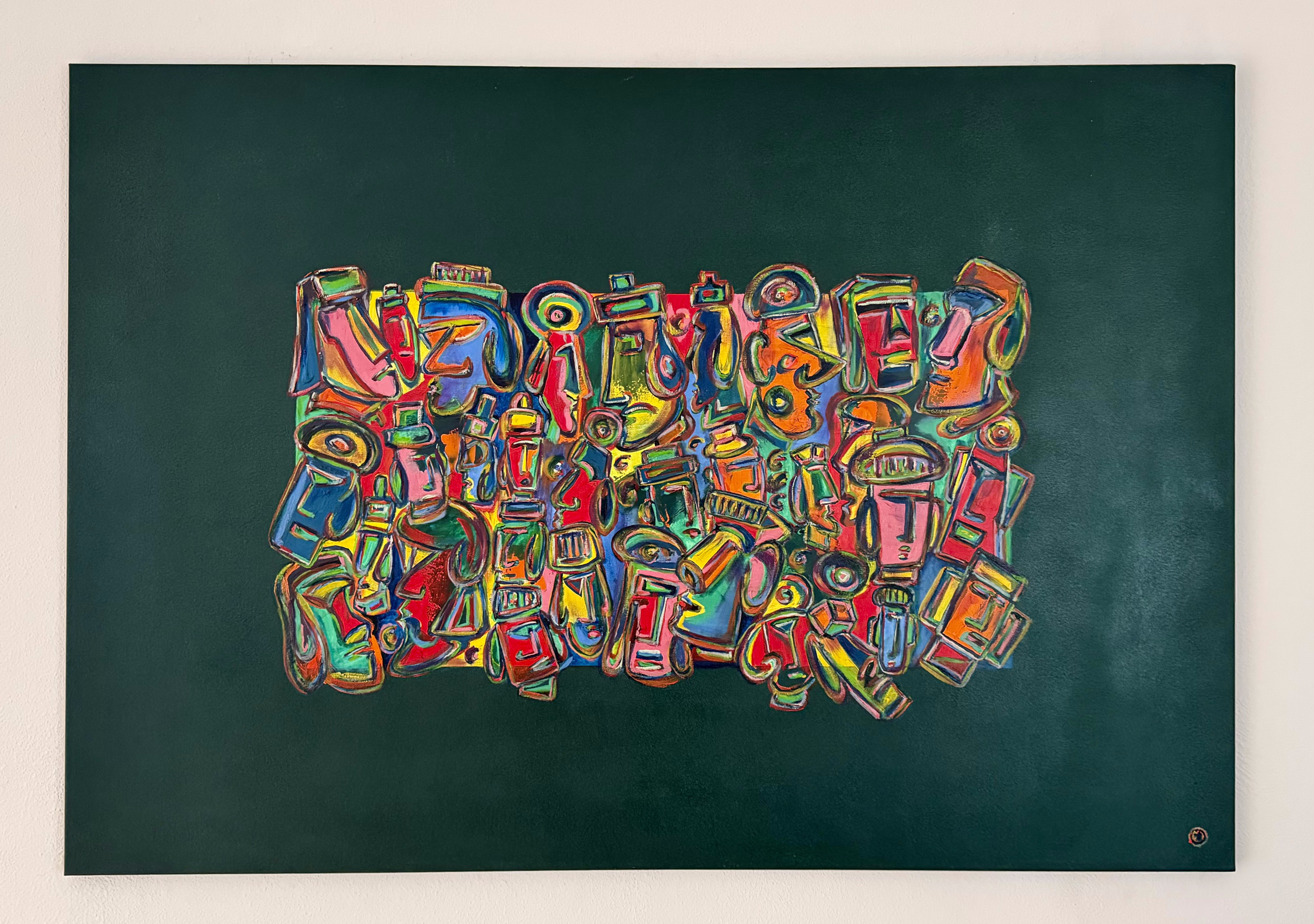 Compression moaïs verte, peinture à l'huile sur toile, Philippe du Cheyron